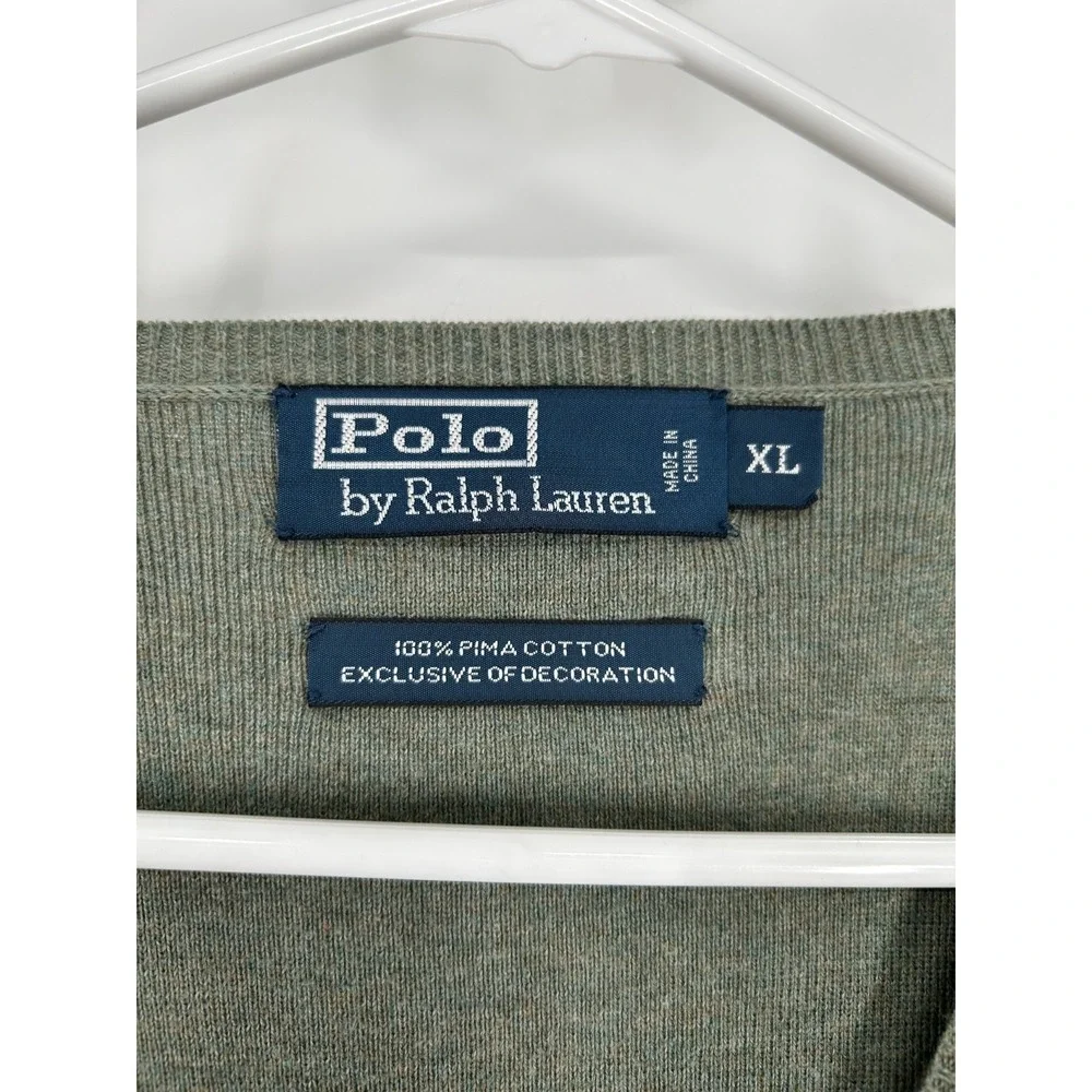 Polo Ralph Lauren Sweater‎ Mens XL Moss Army 100% Pima Cotton V Neck Pullover